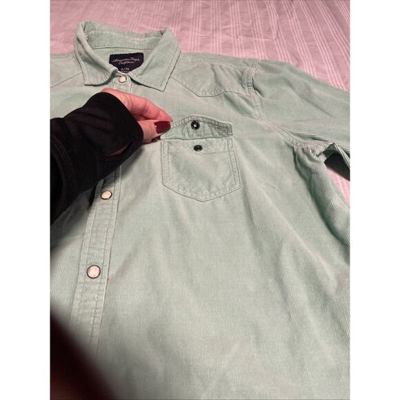 American Eagle Outfitters Shacket womens XL Corduroy Snap Up Mint Green Soft - Picture 7 of 16